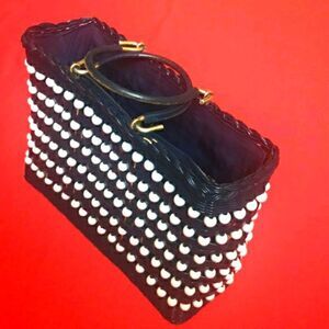 VTG,NAVY BLUE HANDBAG MADE IN HONG KONG 100% WOMEN BAG